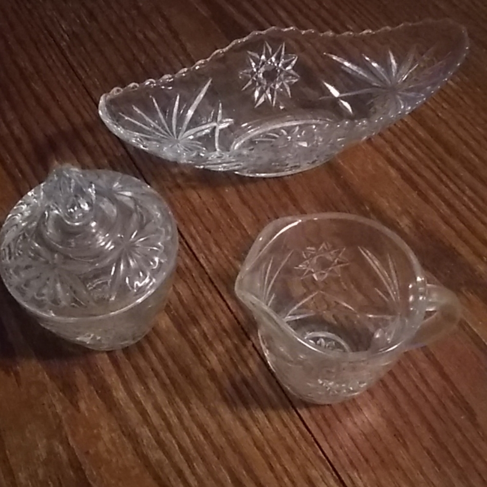 Cut Glass sugar creamer and candy dish